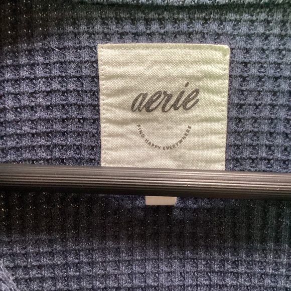 Aerie Lumber Jane waffle knit button down shirt * Washed Blue color* XS - Picture 3 of 3